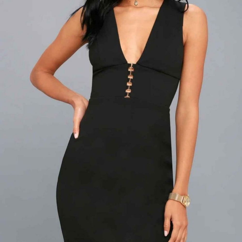 Sleeveless black deep neck plunge bodycon dress NEW